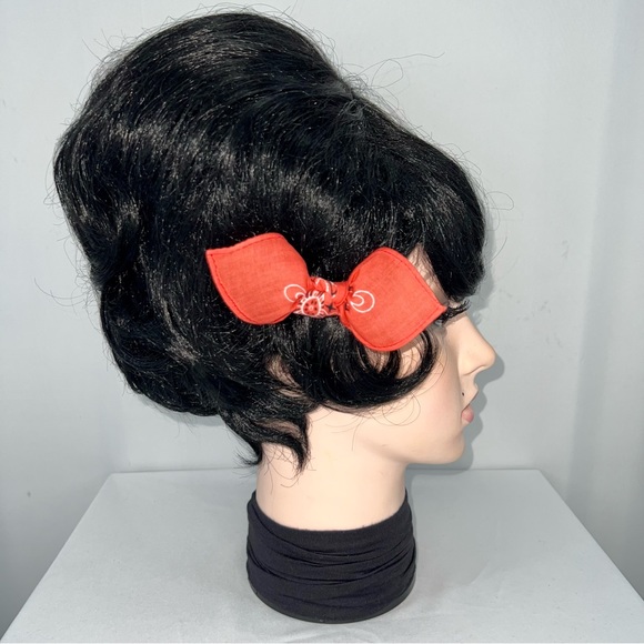 Coral Paisley Rockabilly Bandana Knotted Hair Bow - Picture 4 of 11